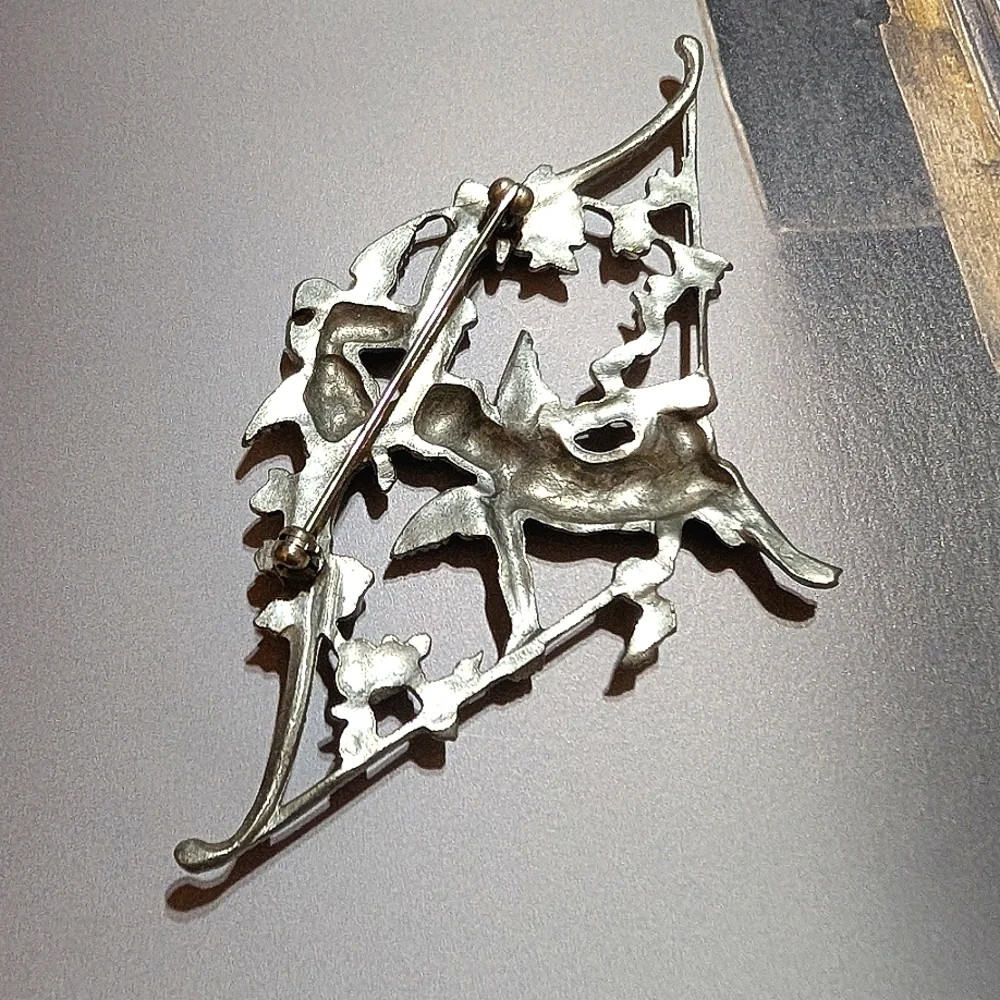 Vintage Large Cherub And Birds Brooch